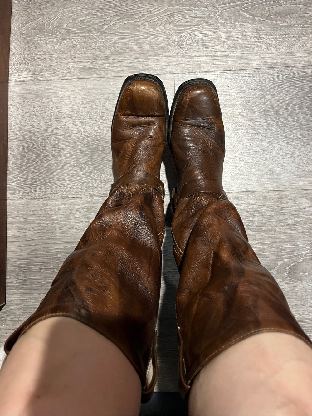 Women's vintage Brown Leather Mid-Calf Heeled Boots